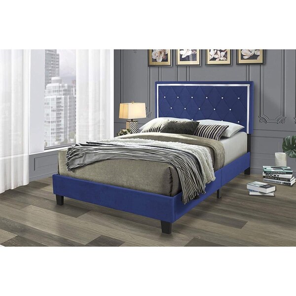 Better Home Monica Velvet Upholstered King Size Platform Bed, Blue Monica-60-Blu - main
